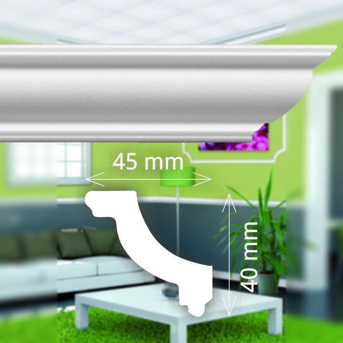 Zierleiste Stuckleiste Zierprofil | O45 (2000 x 45 x 40 mm)